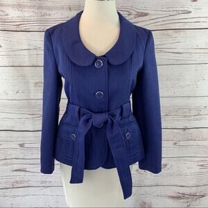 Tulle Anthropologie blue blazer red lining tie